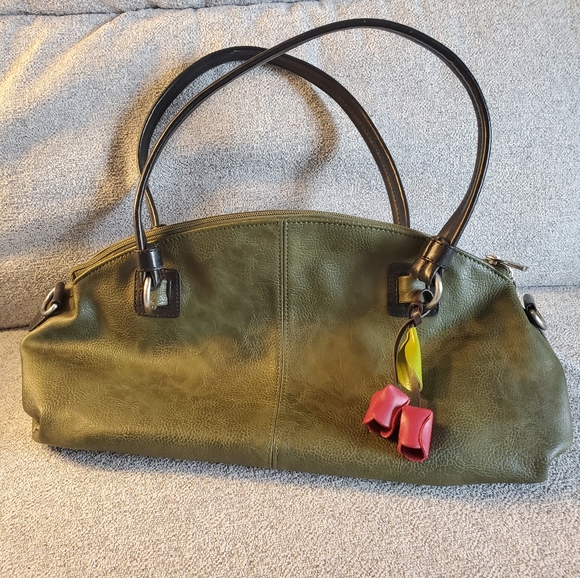 Green leather purse w/ roses - Picture 1 of 5